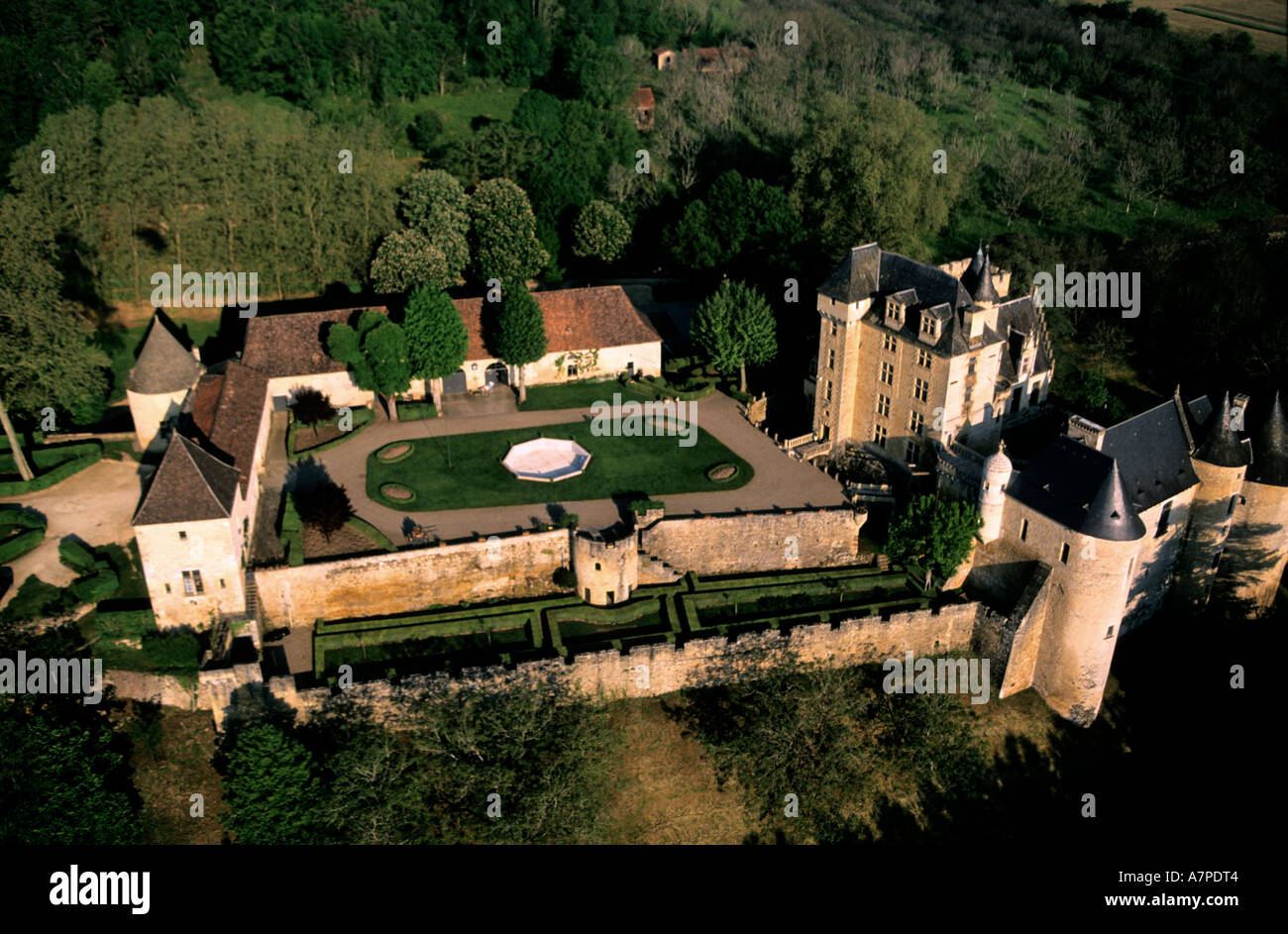 France, Dordogne, a private castle in Perigord (aerial view) Stock Photo