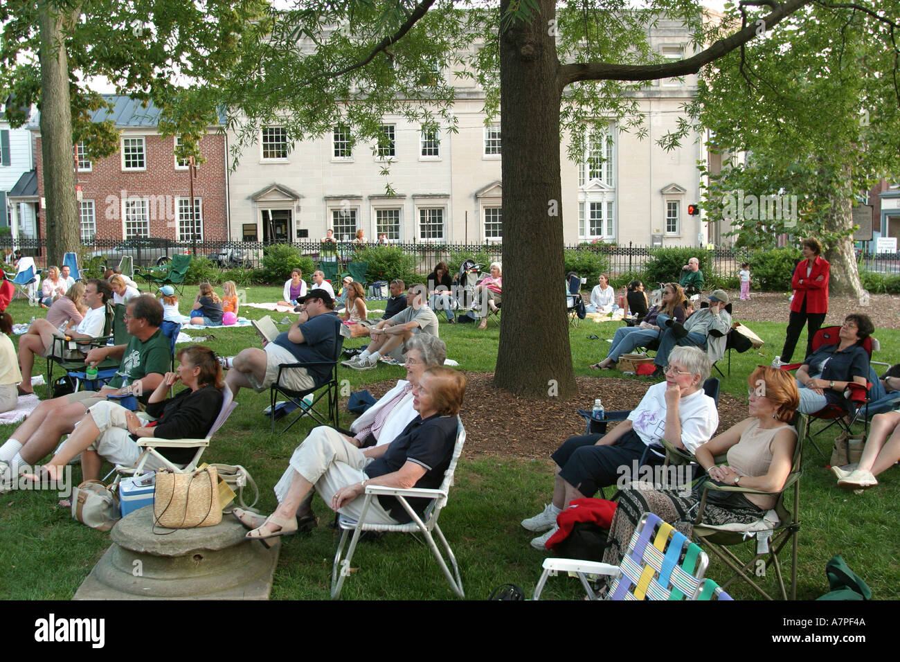 Leesburg Virginia,Loudoun County,Bluemont Summer concert,performance,entertainment,show,Old Loudoun County Courthouse lawn,visitors travel traveling t Stock Photo