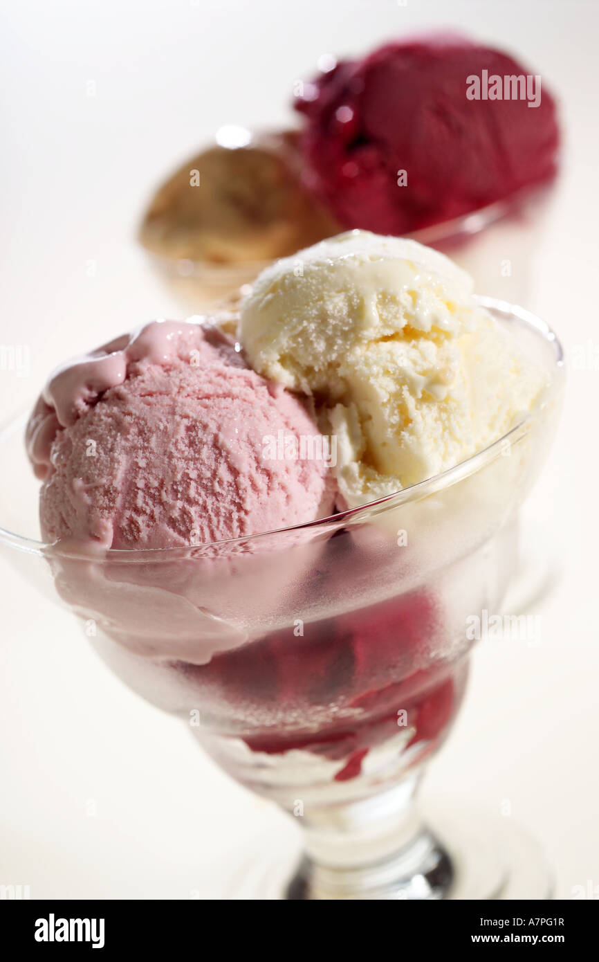 Traditional Ice cream selection in glass against white background Stock Photo