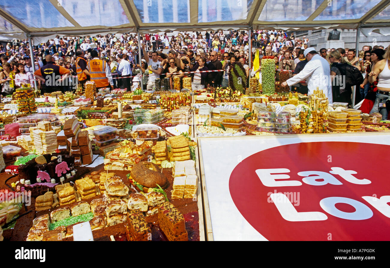 EAT LONDON display of food shaped like the buildings of central London April 2007 Stock Photo