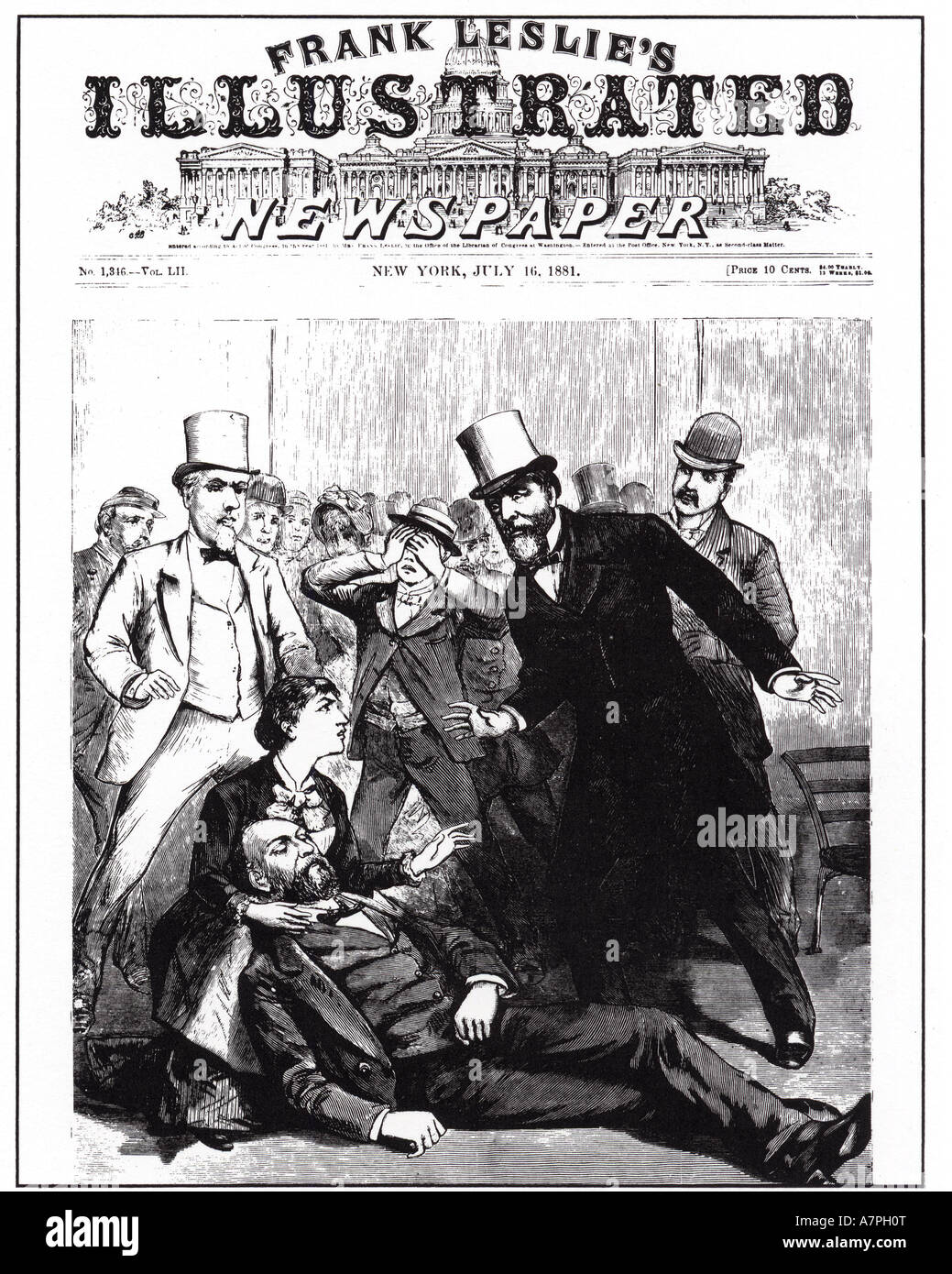 JAMES GARFIELD Assasination of the 20th President of the USA in Washington Railway Station on 2 July 1881 Stock Photo