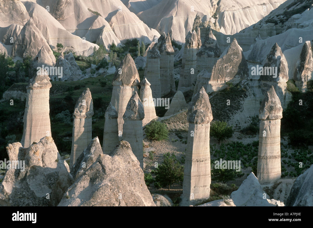 Tuff pillars in Cappadocia Stock Photo