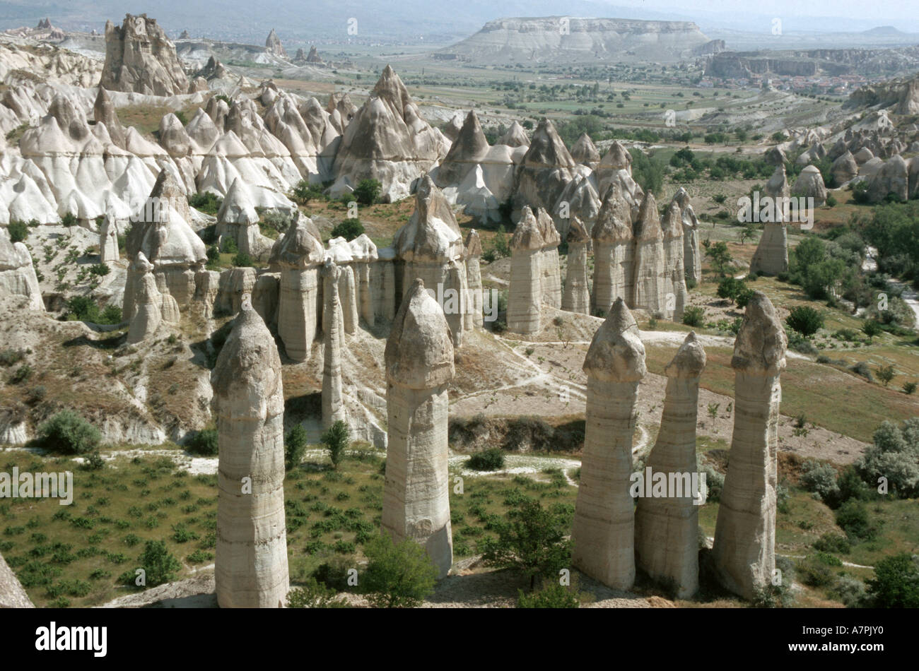 Tuff pillars in Cappadocia Stock Photo