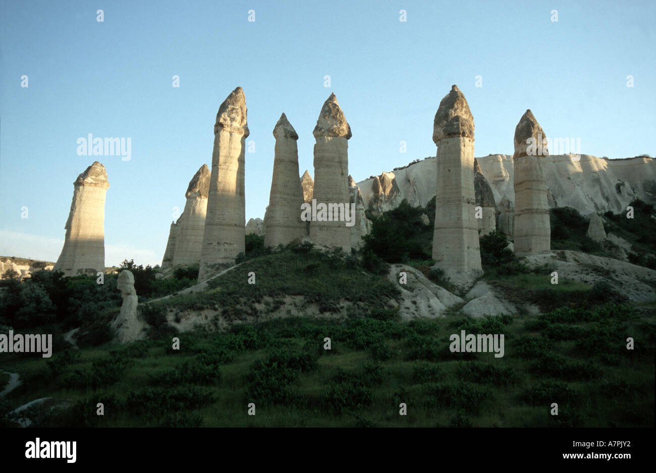 Tuff pillars in Cappadocia Stock Photo