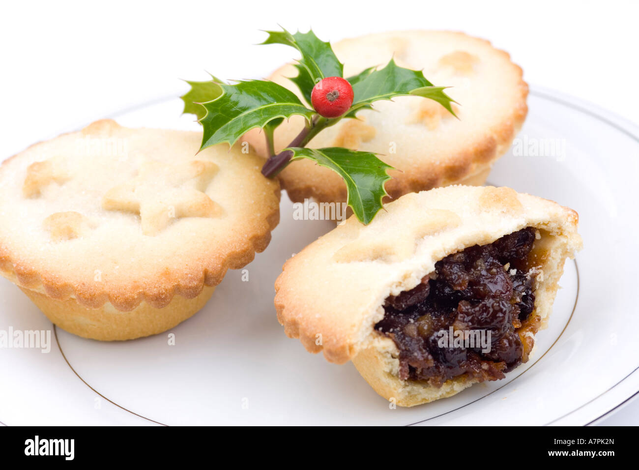 mincepies & sprig of holly Stock Photo