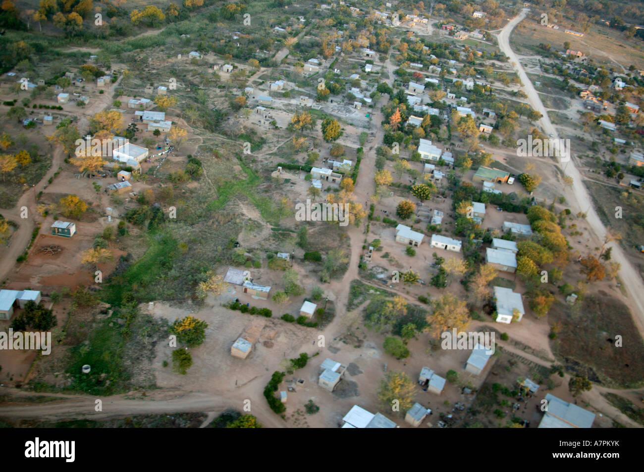 Aerial view of Informal housing with corrugated iron roofs in the