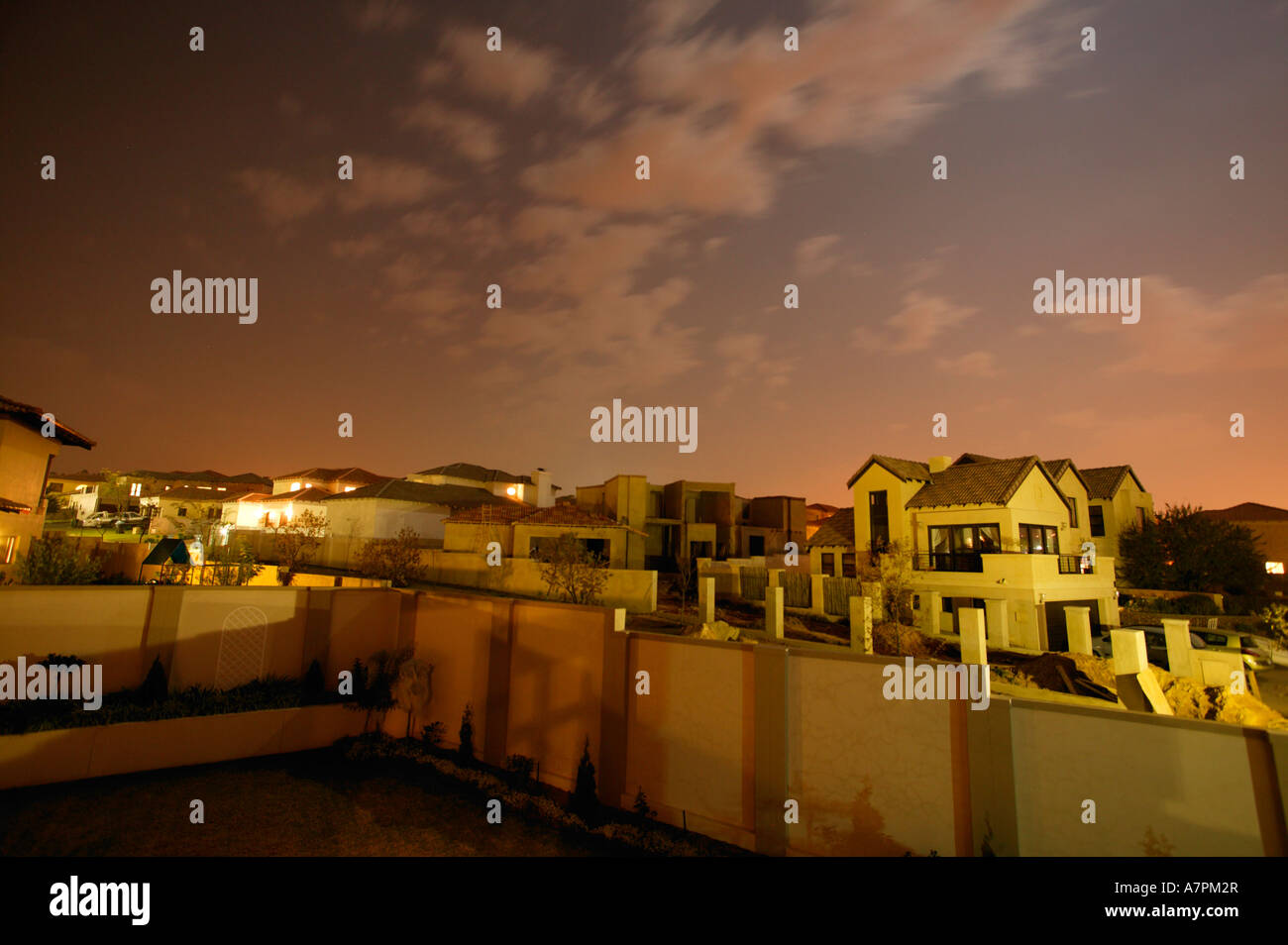 An up market residential housing development in Johannesburg at night