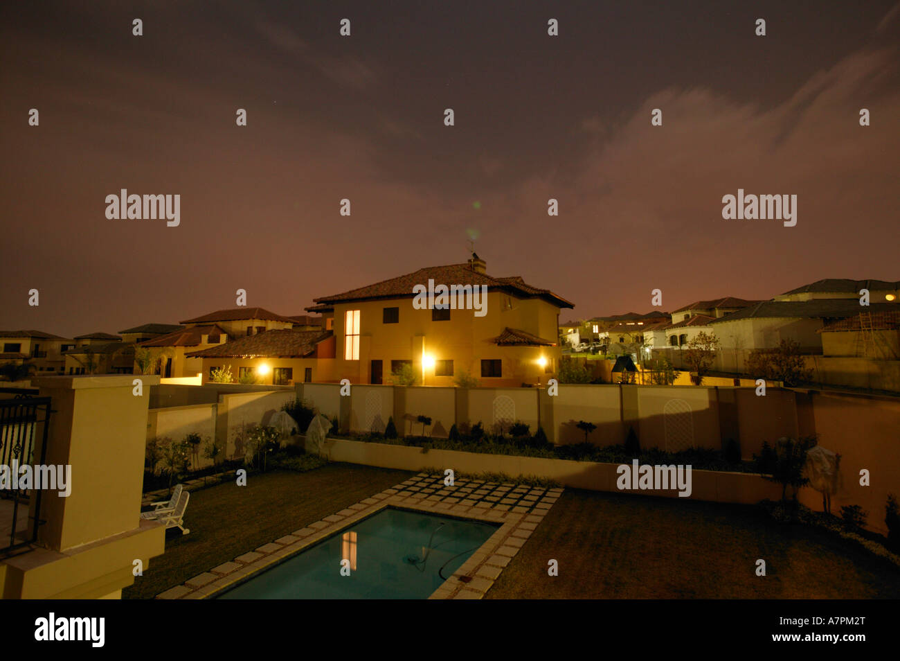 An up market residential housing development in Johannesburg at night