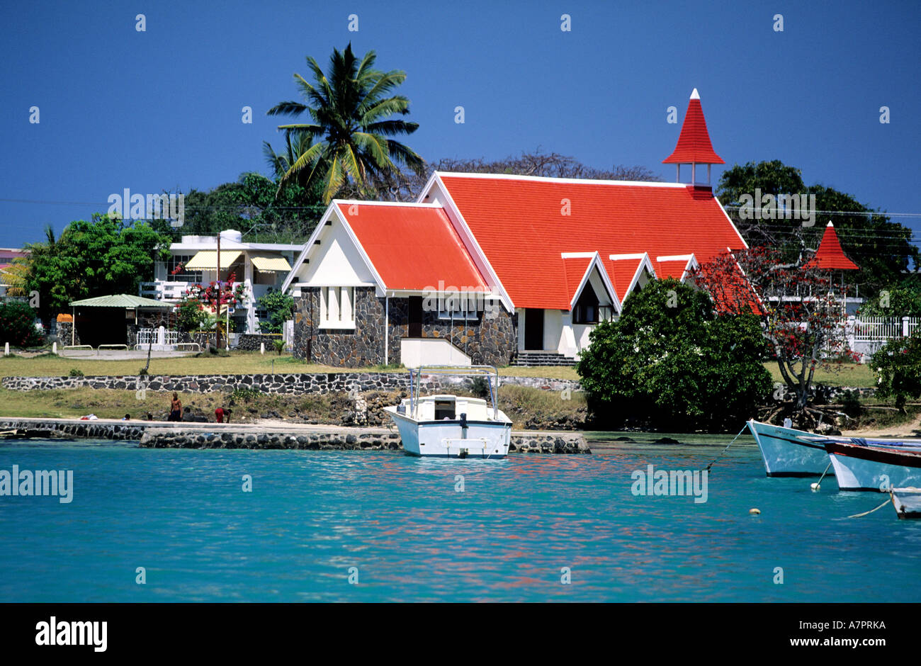 Mauritius, Grand Gaube region, Cap Malheureux, Notre Dame de l' Auxiliatrice Church Stock Photo