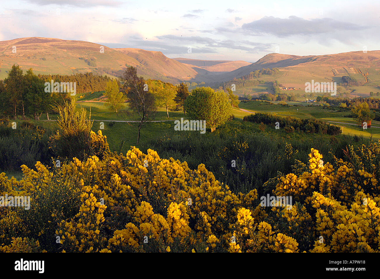 The king s Course Gleneagles Hotel Perthshire Scotland UK View across the course   with a dramatic view up Glen Eagles Stock Photo