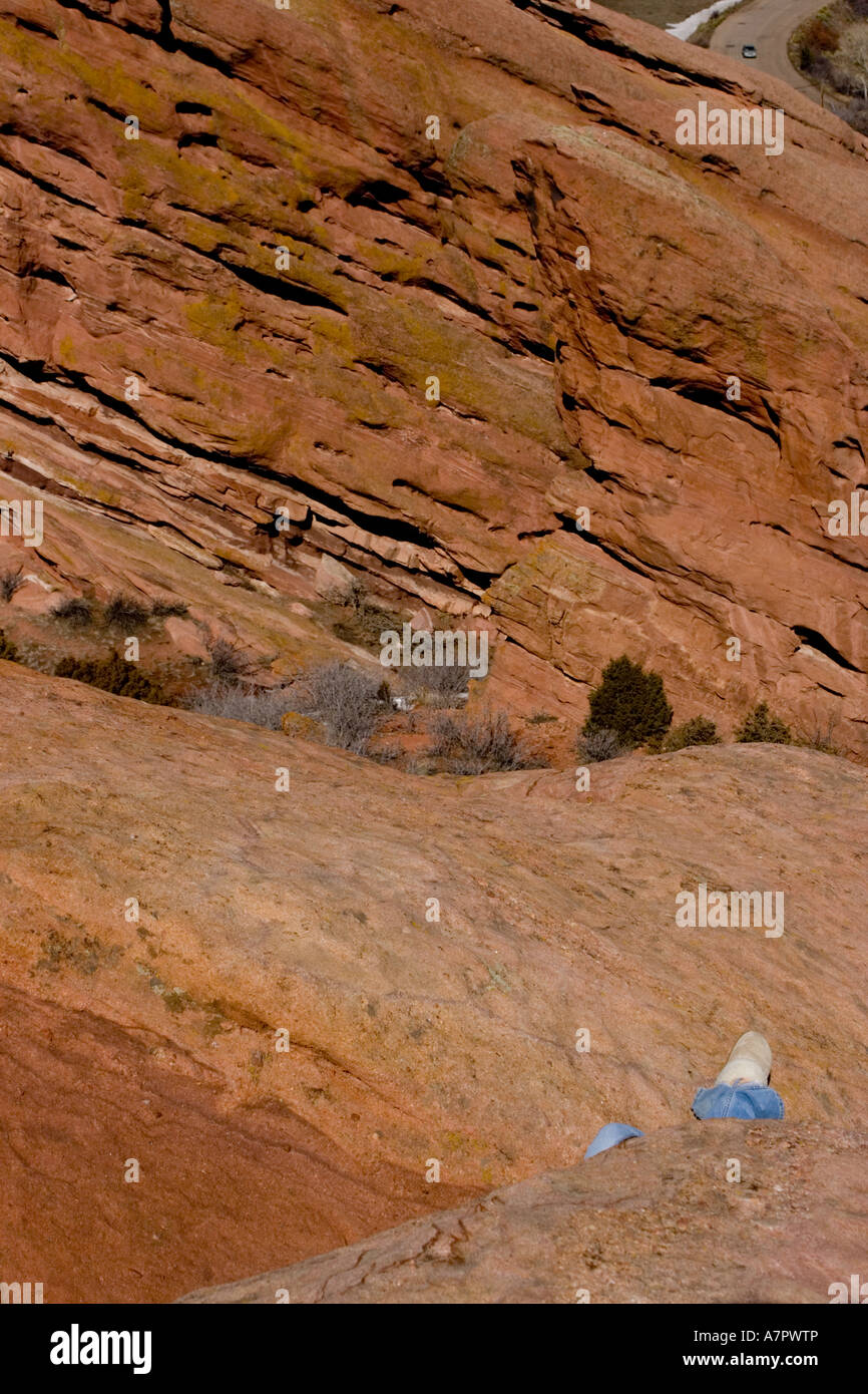Red Rocks Colorado - foot poking out from rocks Stock Photo - Alamy