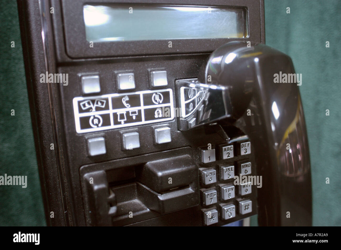 out dated push button phones with card slot for international contacts Stock Photo