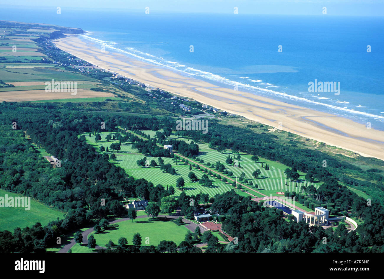 France, Calvados, Omaha beach, one of the beaches of the Normandy landings during the Second World War (aerial view) Stock Photo