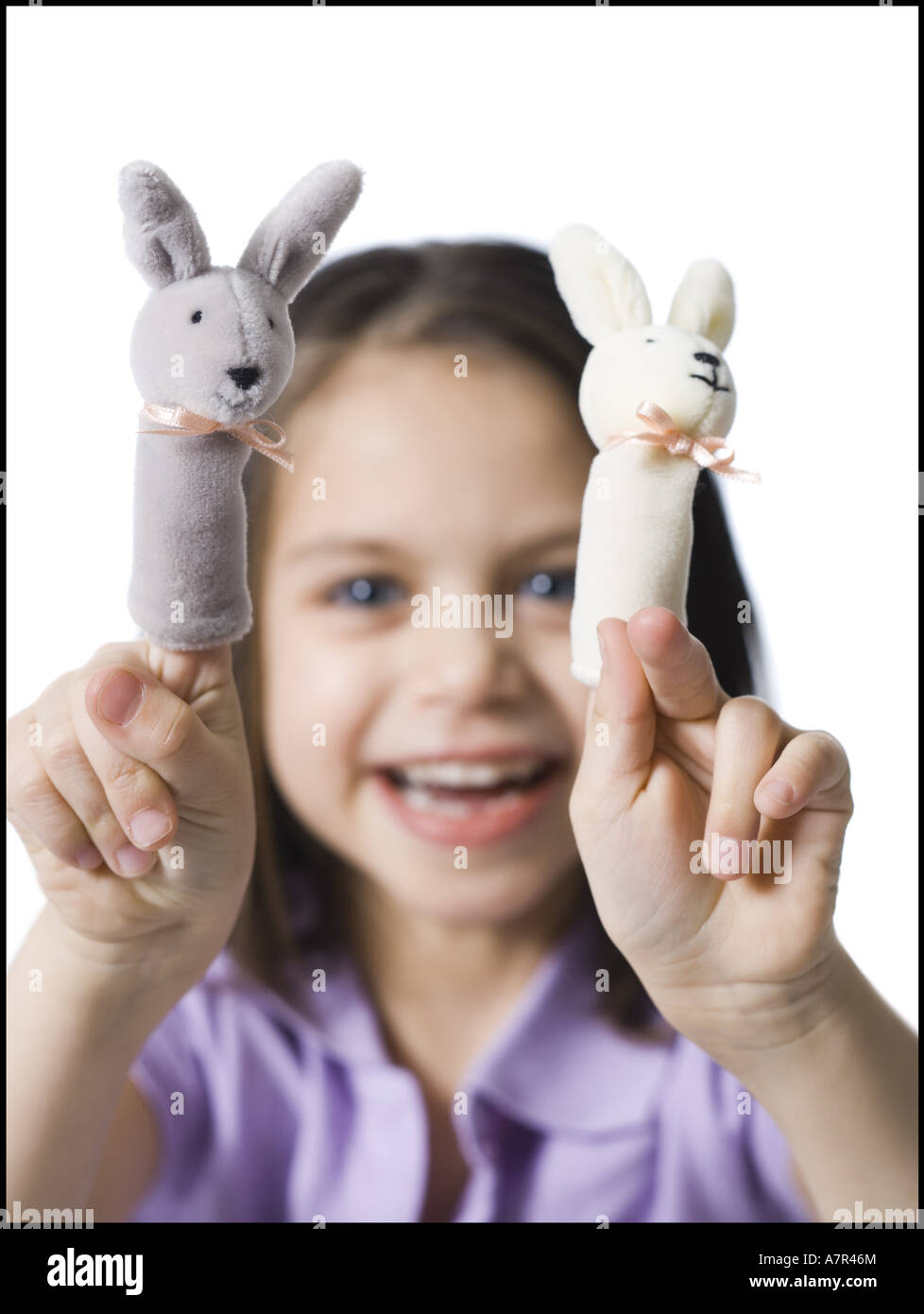 Girl with finger puppets Stock Photo Alamy