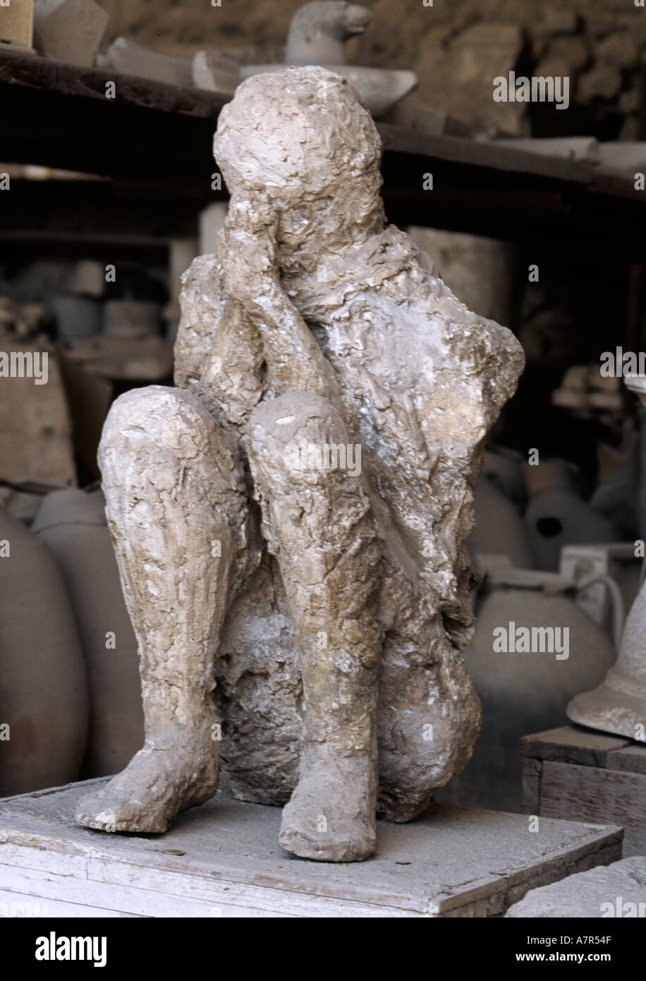 Plaster cast of Citizen of Pompei at archeology collection Pompei Italy Stock Photo