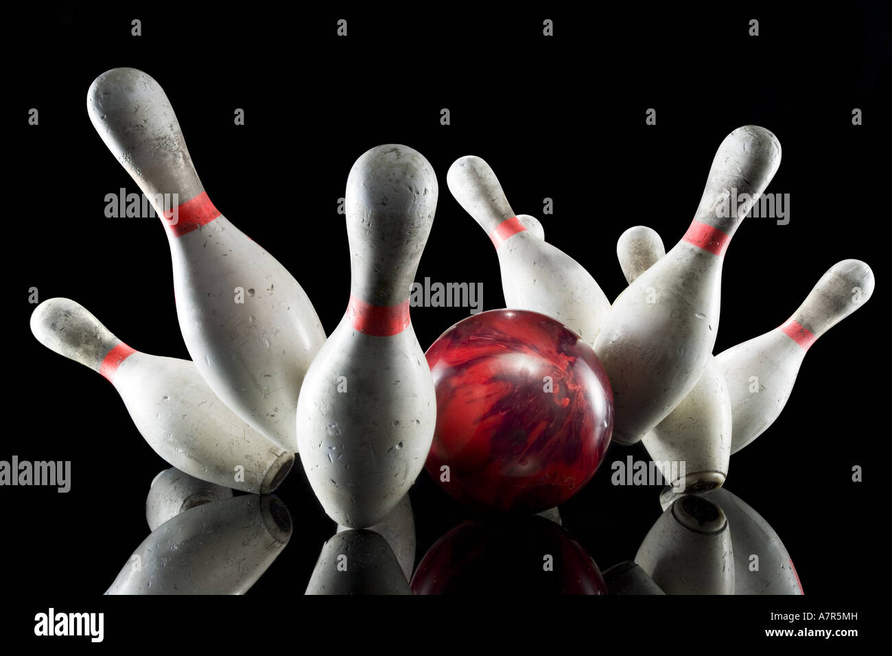 Bowling pins and ball Stock Photo Alamy