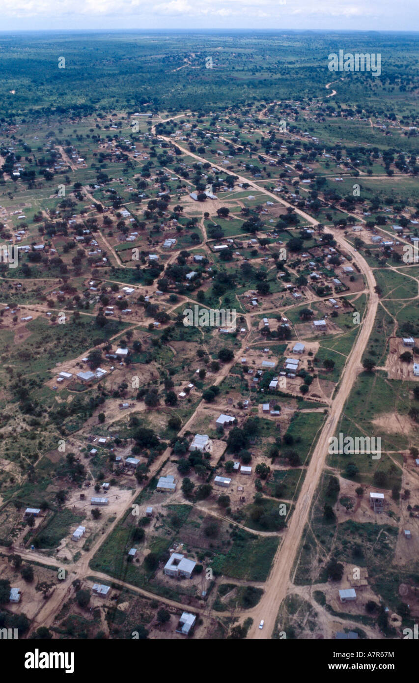 An aerial view of rural dwellings at Mkhulu near Hazyview en route to the Kruger National Park Near Hazyview Mpumalanga Stock Photo
