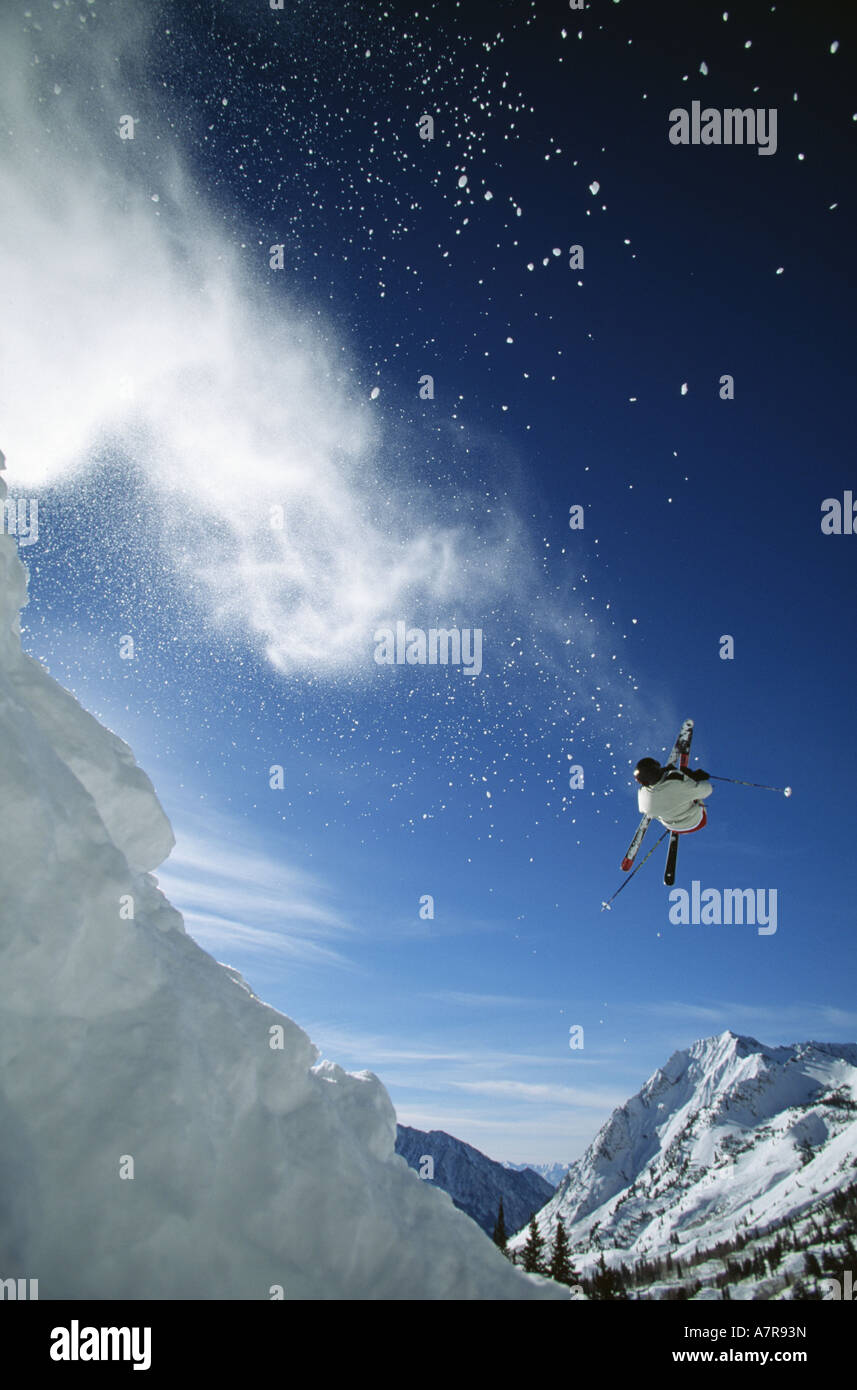 Downhill ski jumper in air Stock Photo Alamy