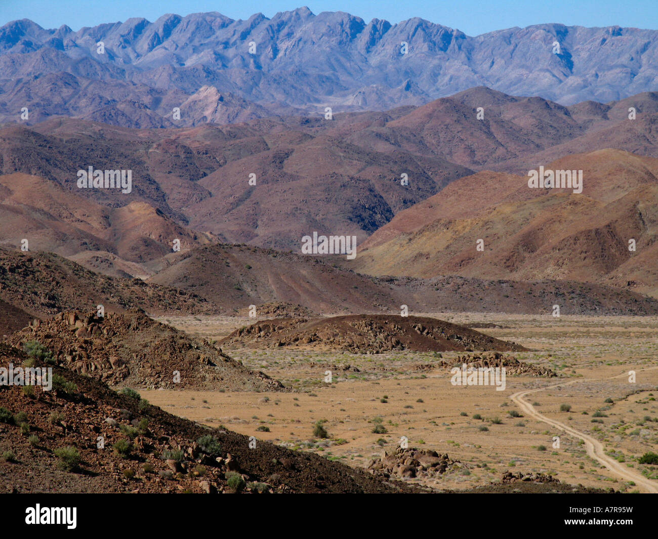 Mountain desert landscape with jeep track Richtersveld Northern Cape South Africa Stock Photo