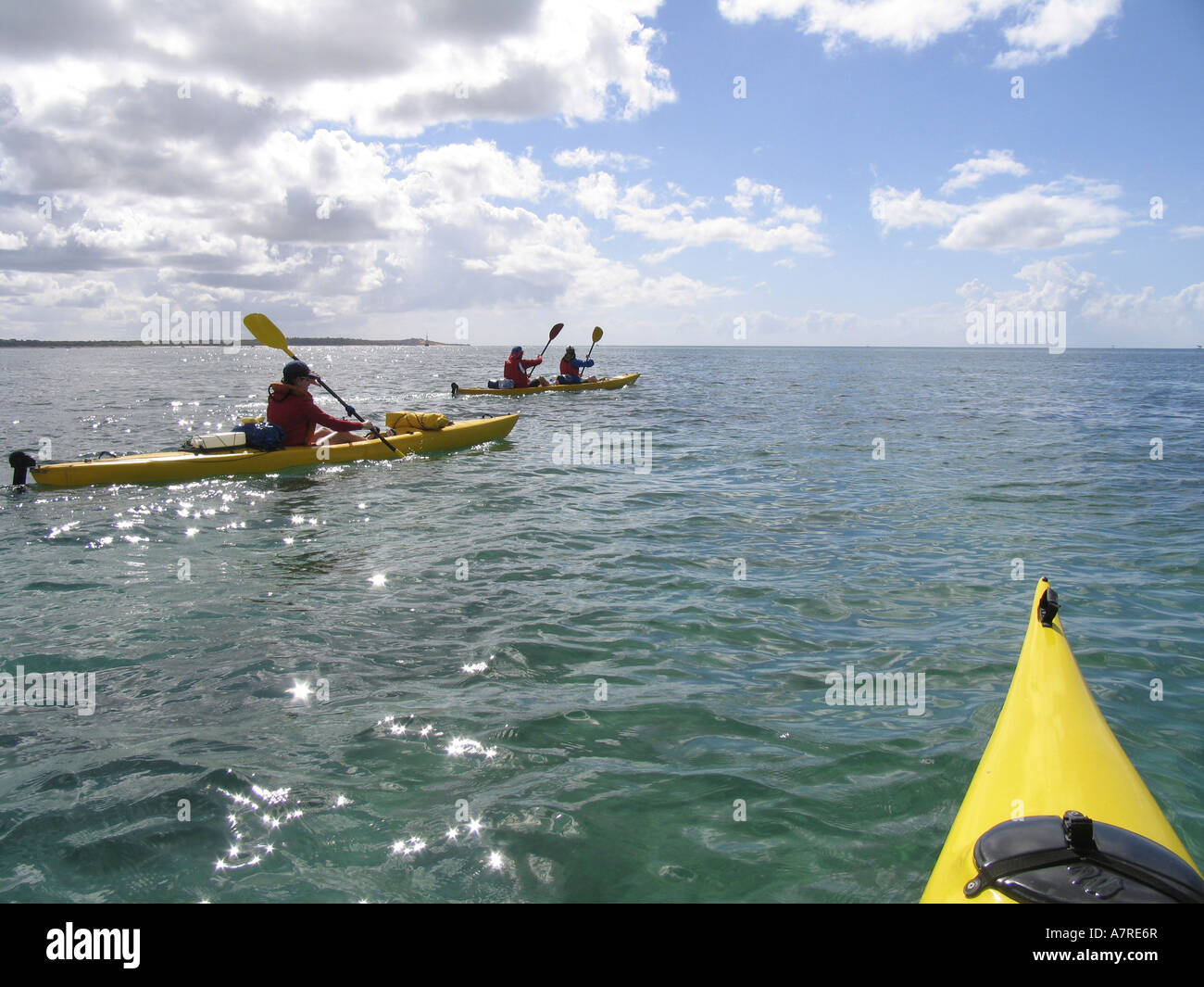 Paddlers kayaking off the Bazaruto coast Bazaruto Island Area Mozambique Stock Photo