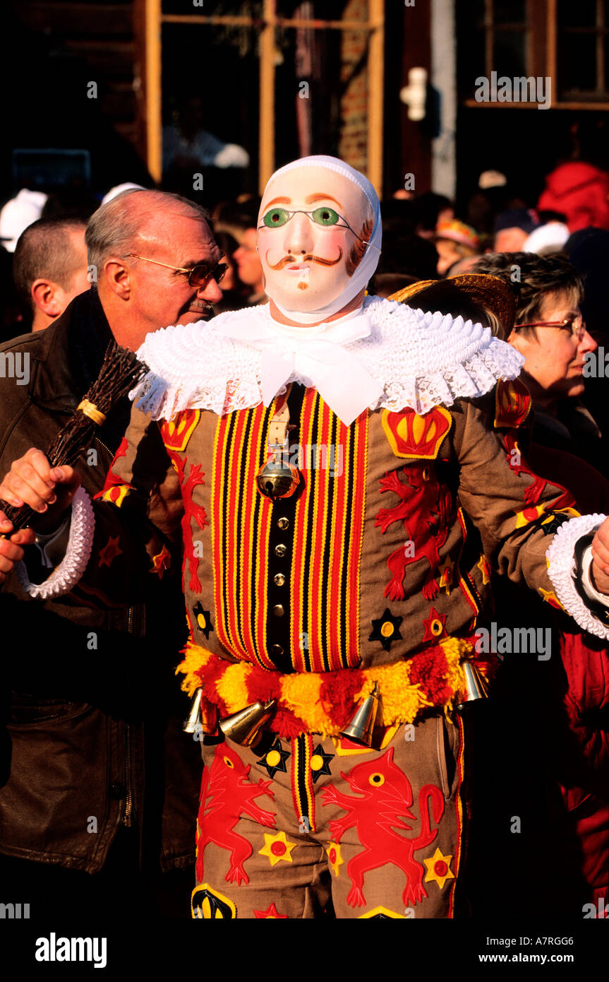 Belgium, Wallonia, Binche, Carnival of Binche, Gilles of Binche wearing ...