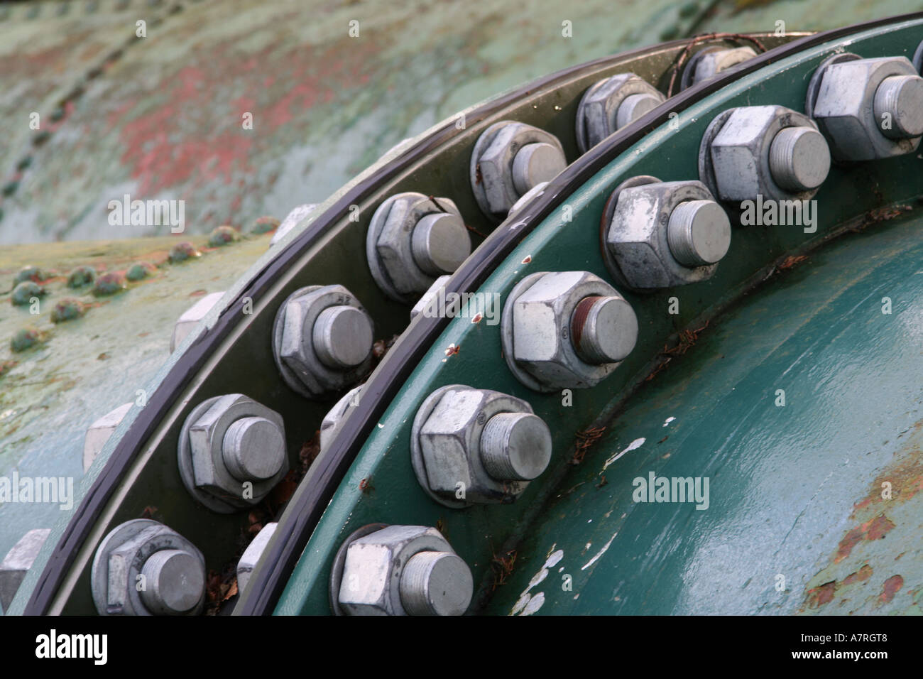 Section of water pipes at Bonnington Hydroelectric Station, New Lanark, Scotland, UK. Stock Photo