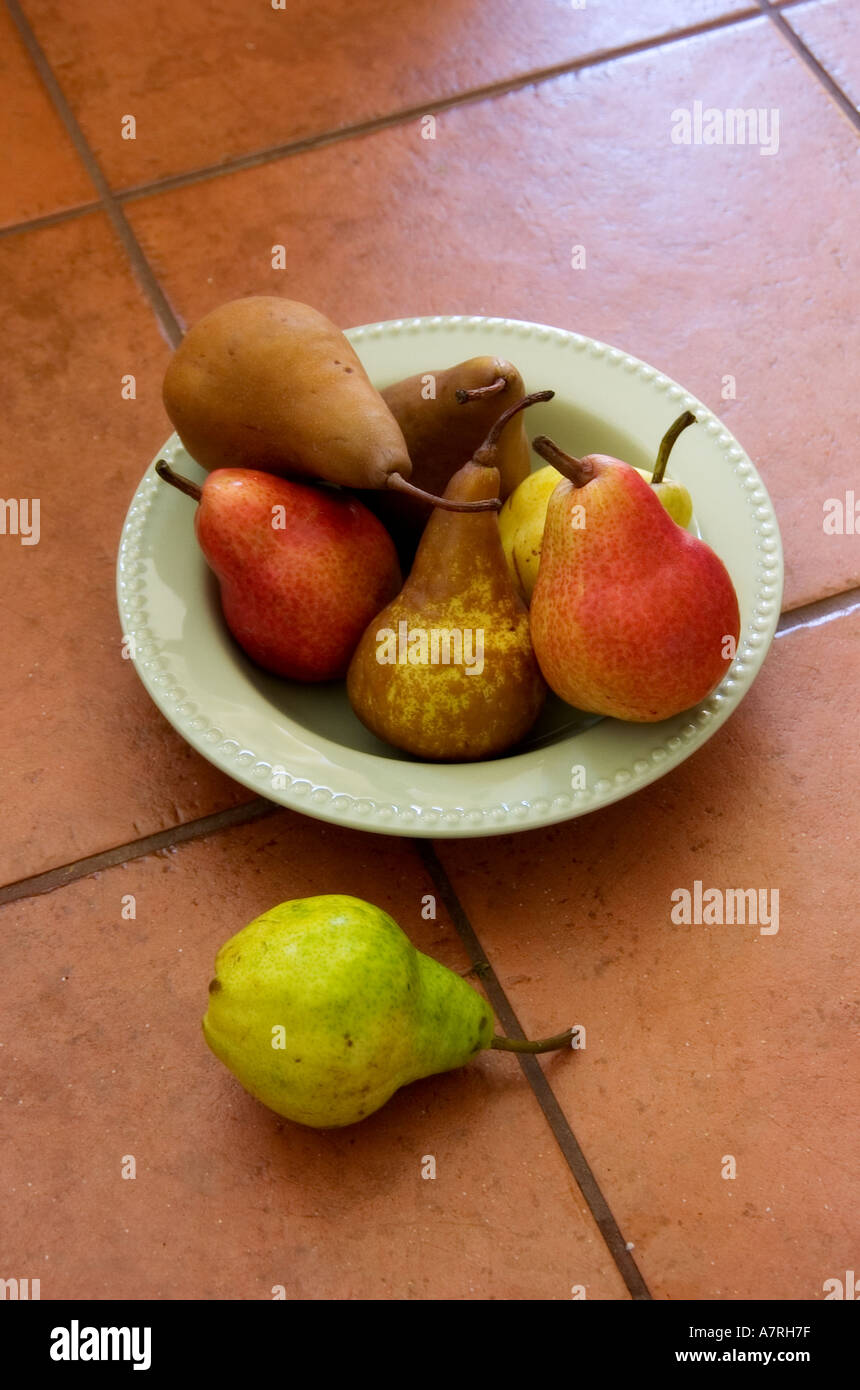 Pears and bowl still life colour Stock Photo