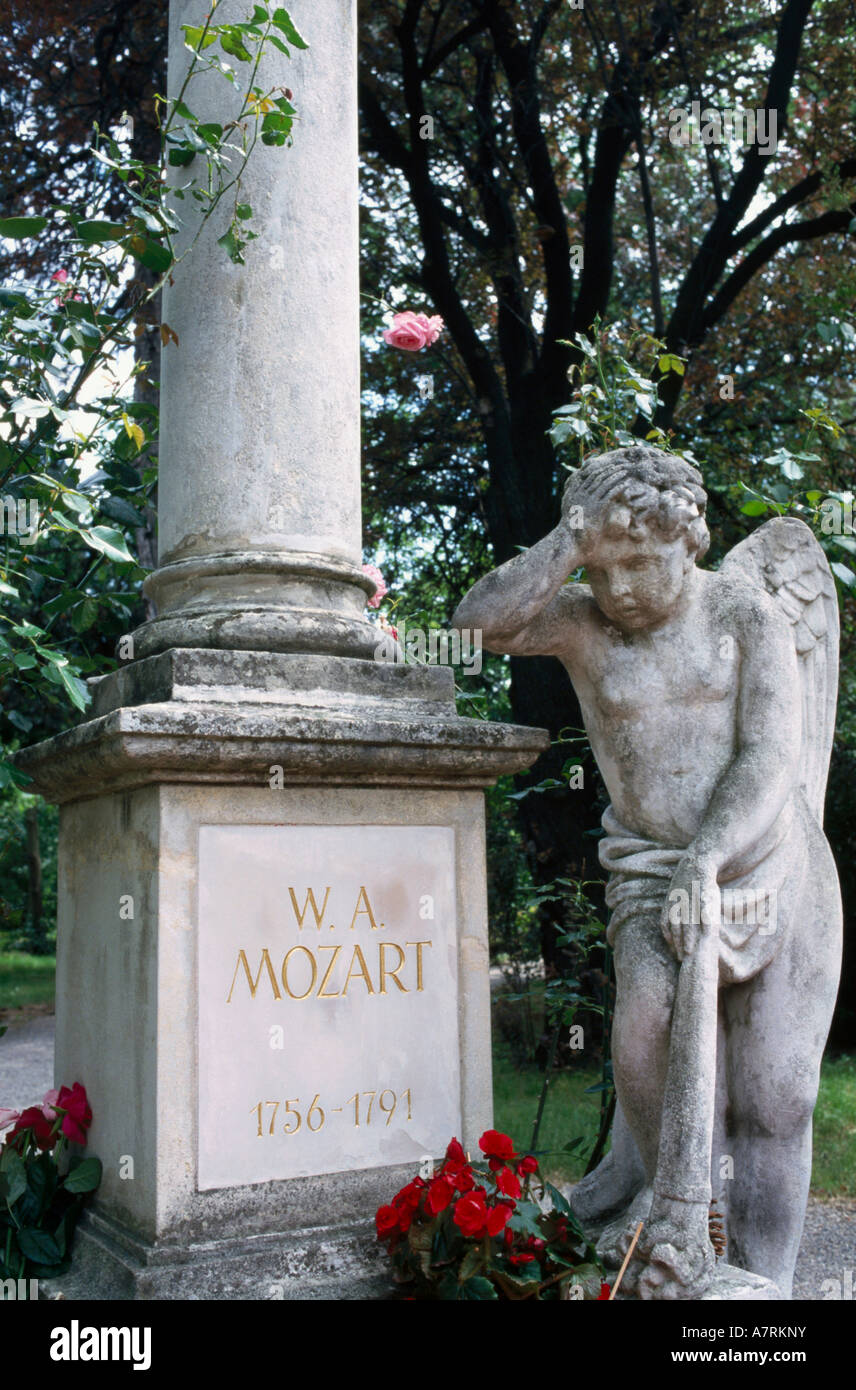 Statue at cemetery, Mozart Grab, Vienna, Austria Stock Photo - Alamy