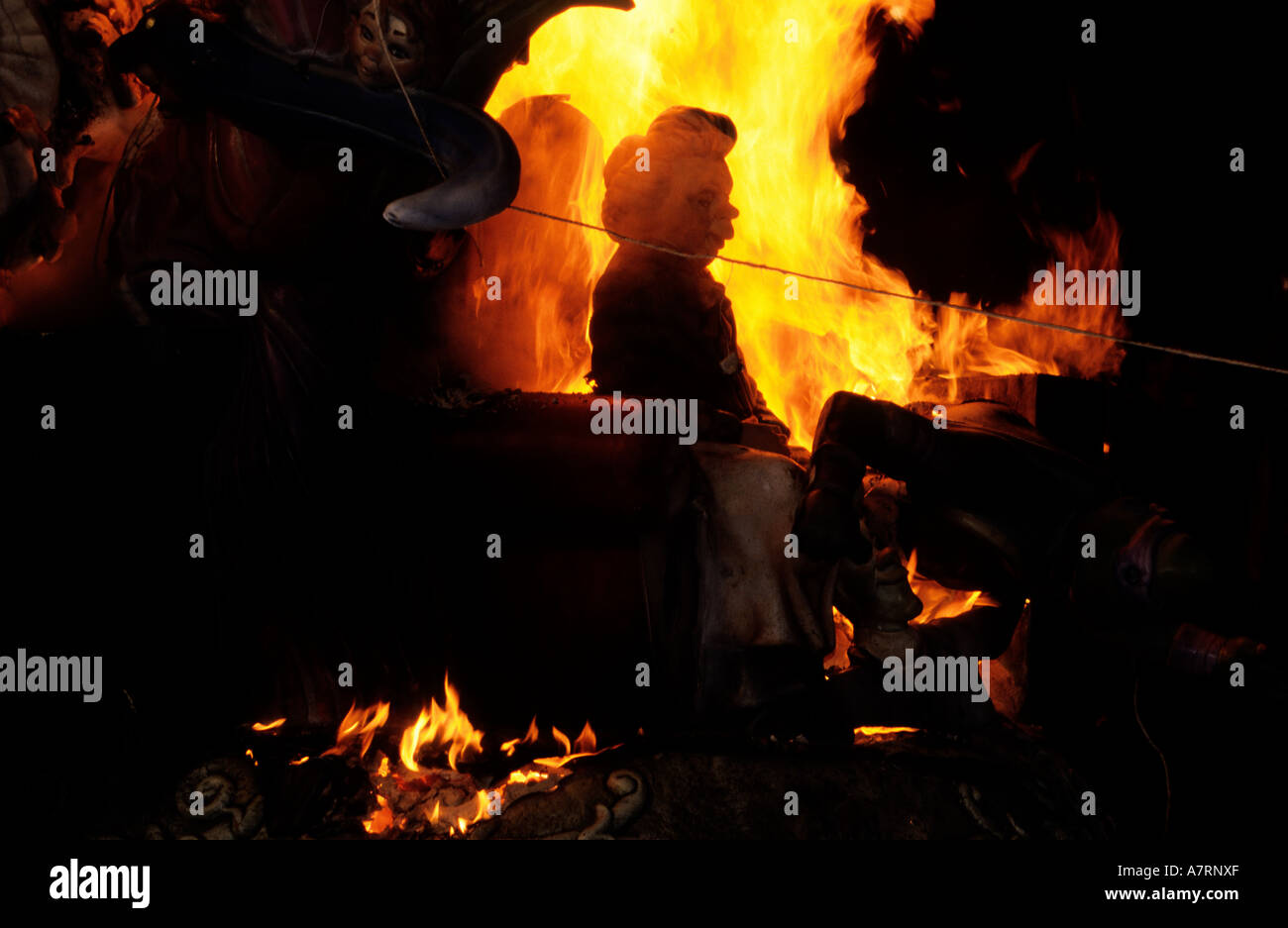 Spain, Valencia, burning Las Fallas (dummies stake) Stock Photo