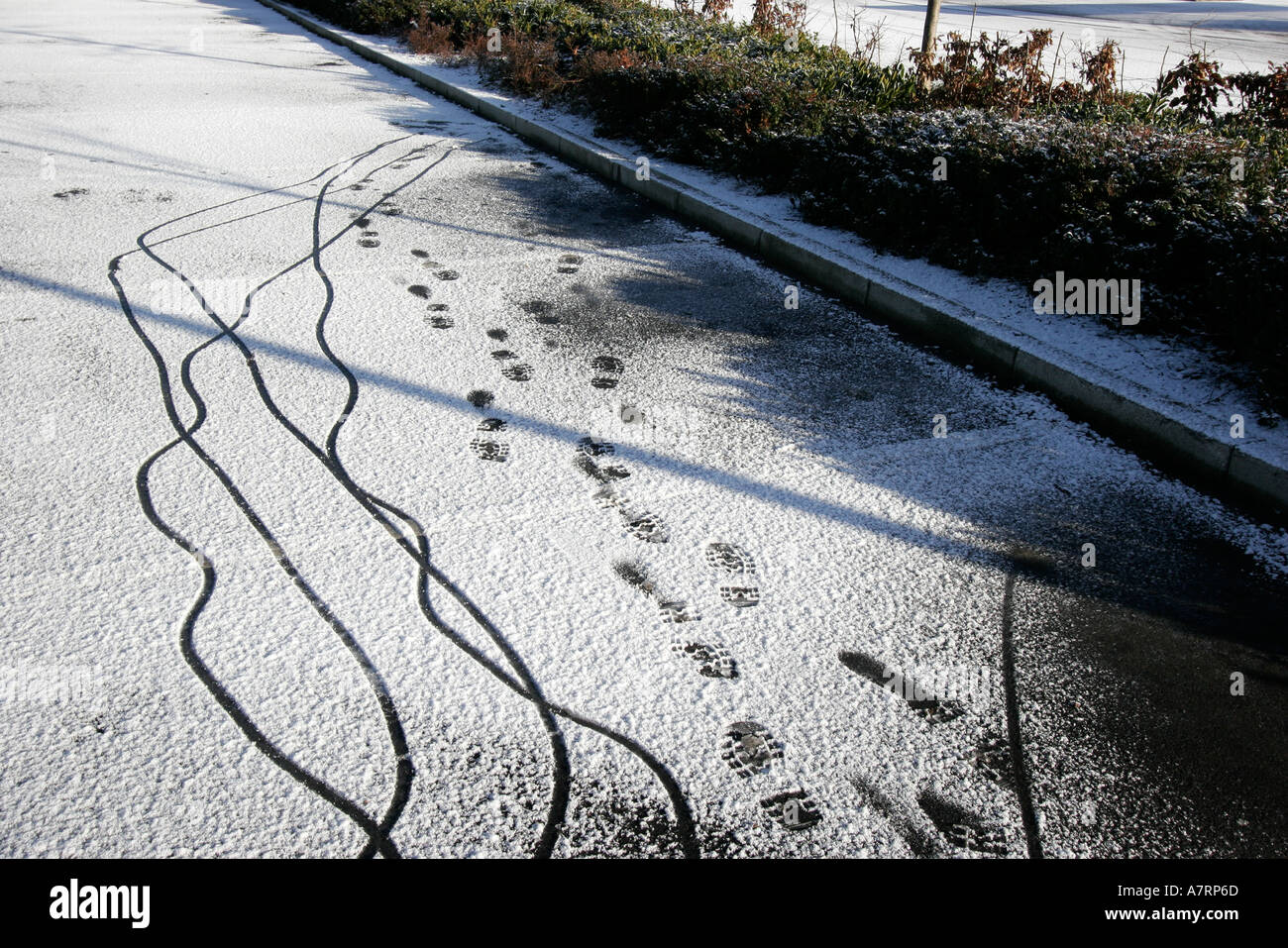 Tyre tracks in the snow supermarket car park Stock Photo - Alamy