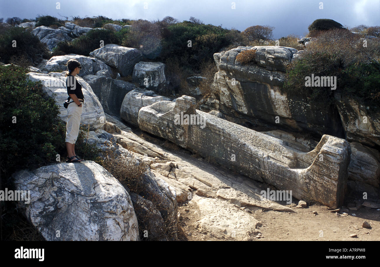 Greece, Cyclades islands, Naxos Island, a Kouros statue in Apolonas ...