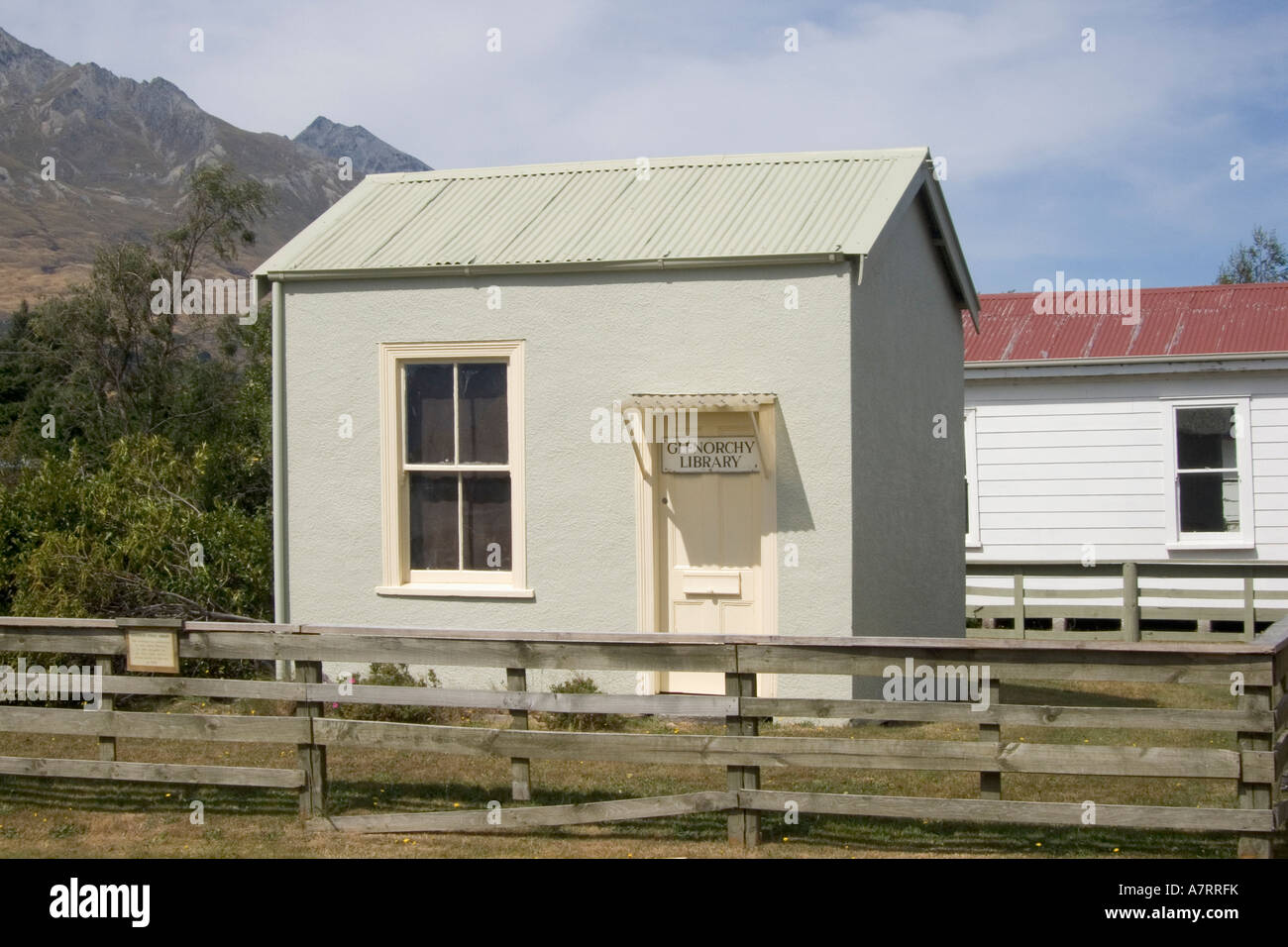 New Zealand, South Island, Glenorchy, quaint disused historical library building Stock Photo