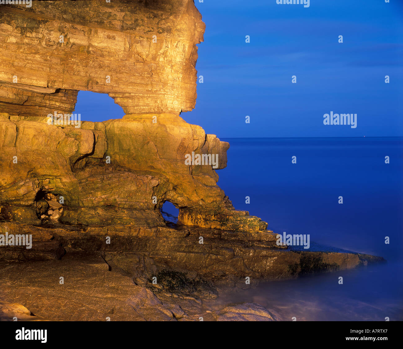 Limestone rock formation on the South Tyneside coastline in the North