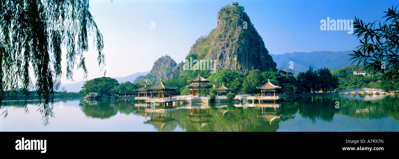 Pagodas at waterfront, China Stock Photo