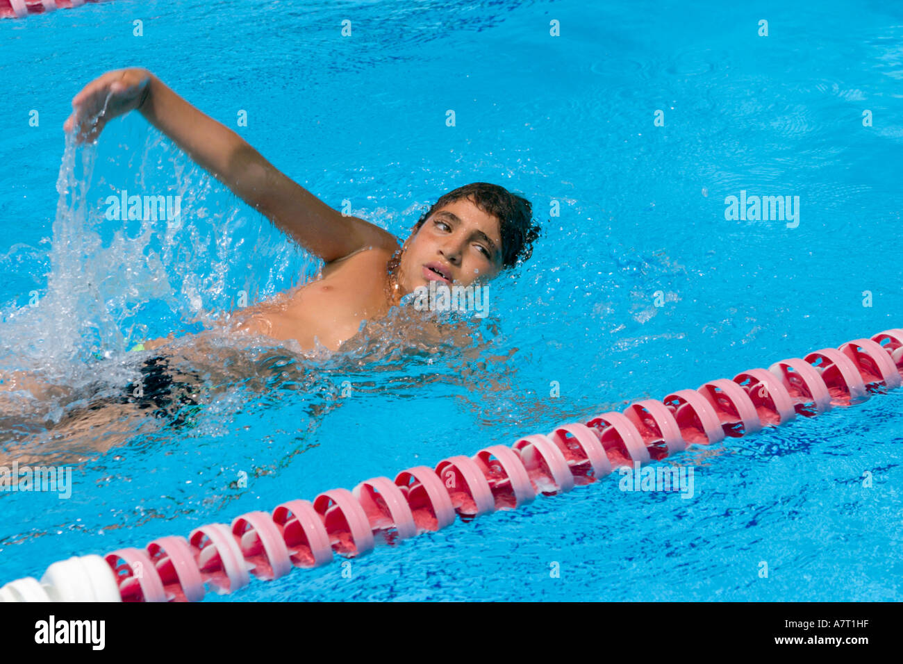 young boy swimming Stock Photo Alamy