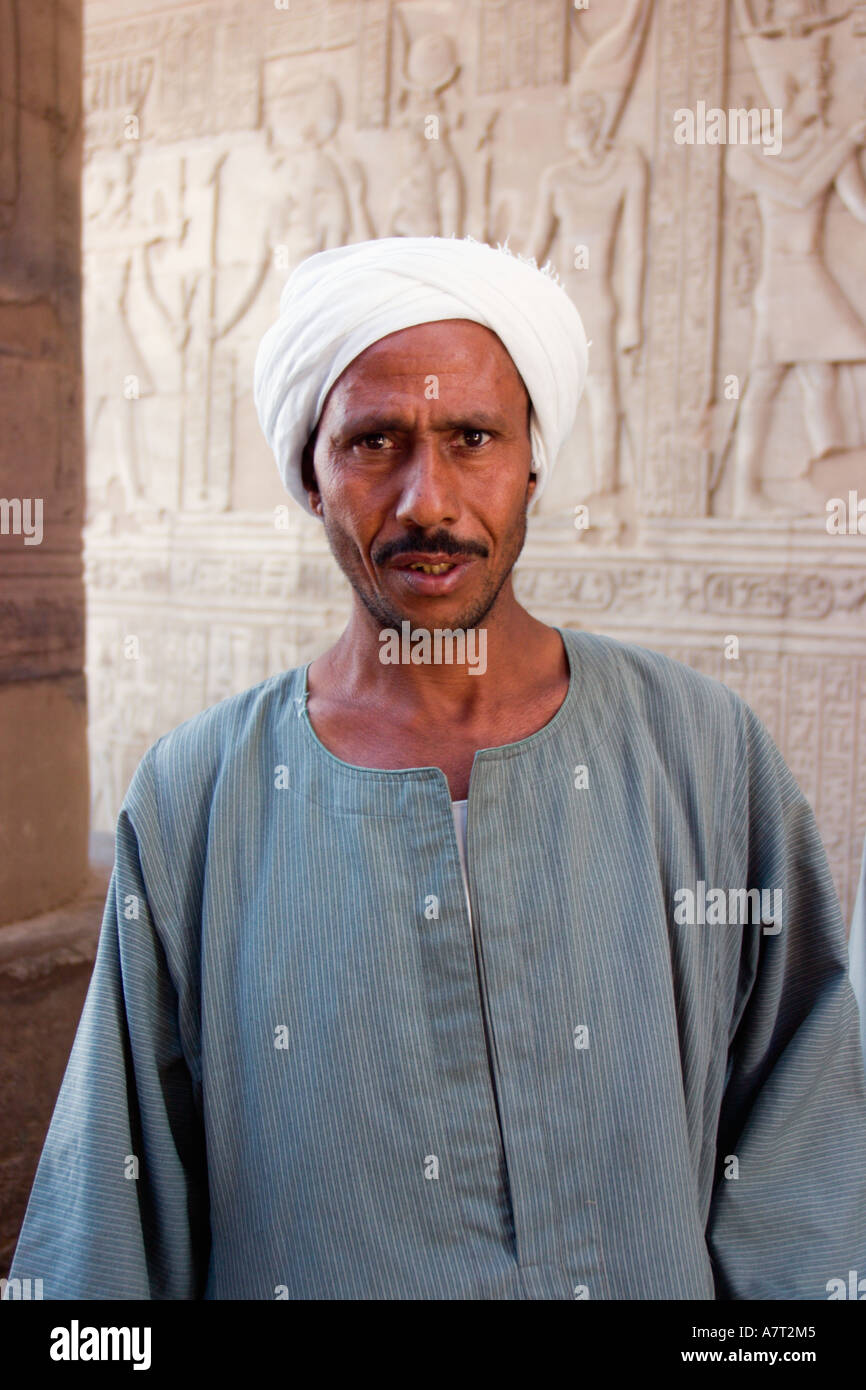 Egyptian man at Temple of Khnum, Esna Stock Photo