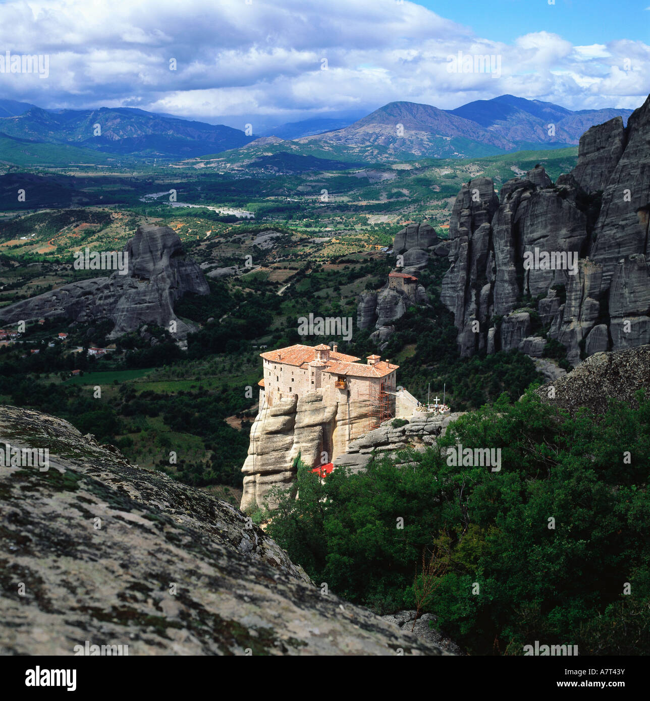 Aerial view of monastery on cliff, Greece Stock Photo - Alamy