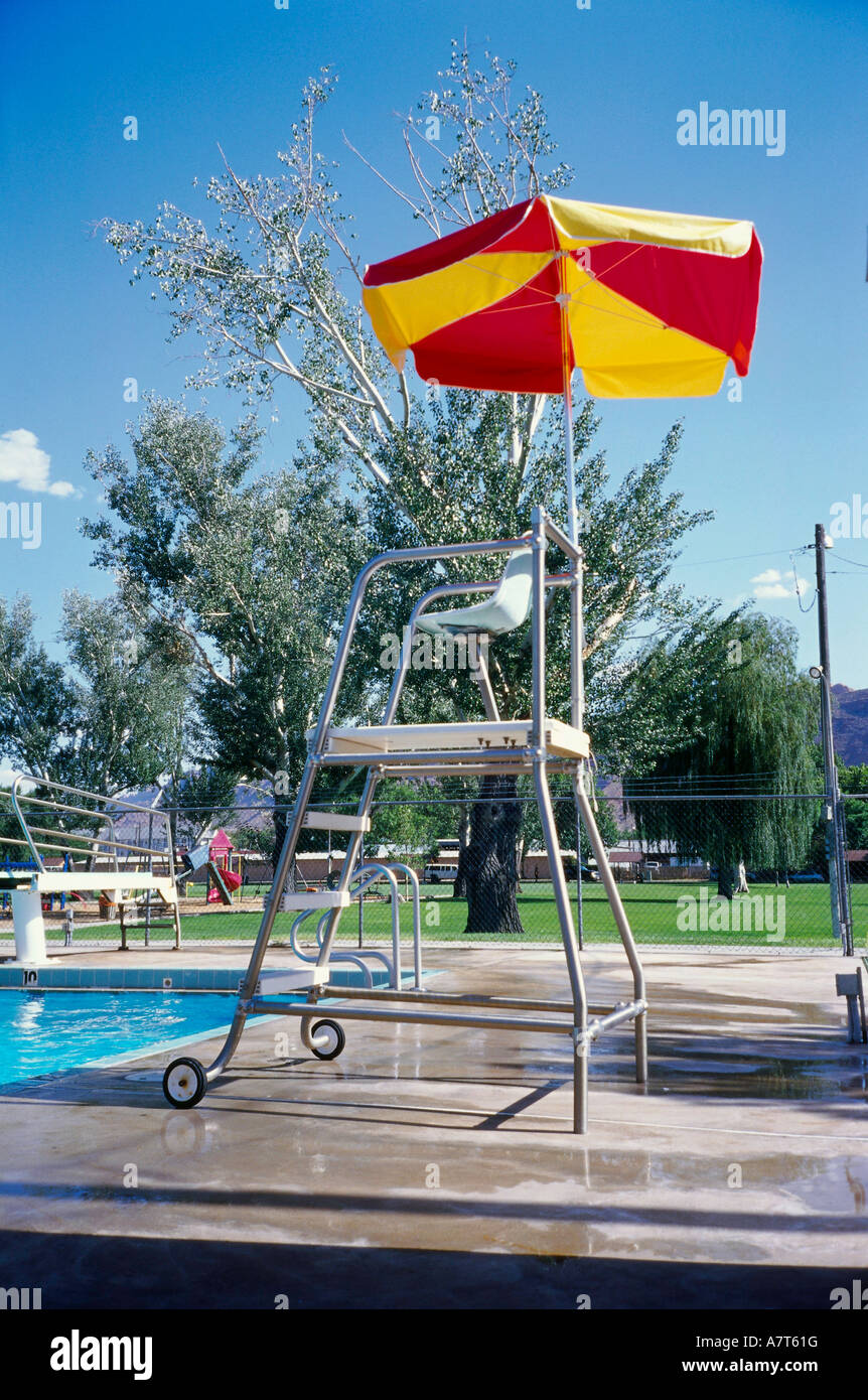 Lifeguard chair at poolside Stock Photo Alamy