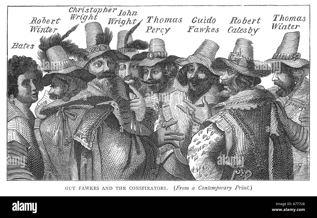 Portrait of the gunpowder plot conspirators engraving c 1605 Stock Photo
