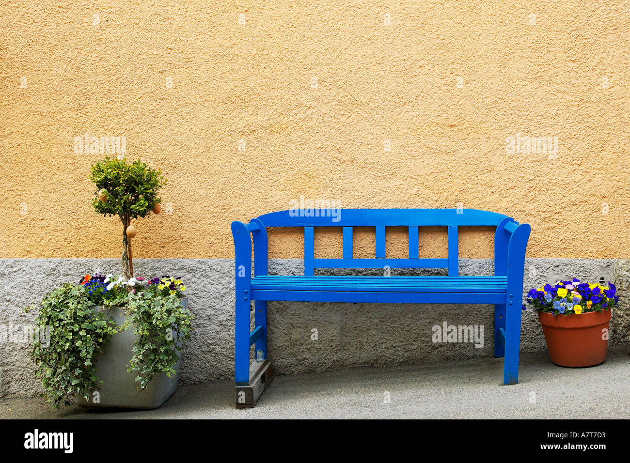 Blue Park Bench Outside Building Stock Photo 2213842 Alamy