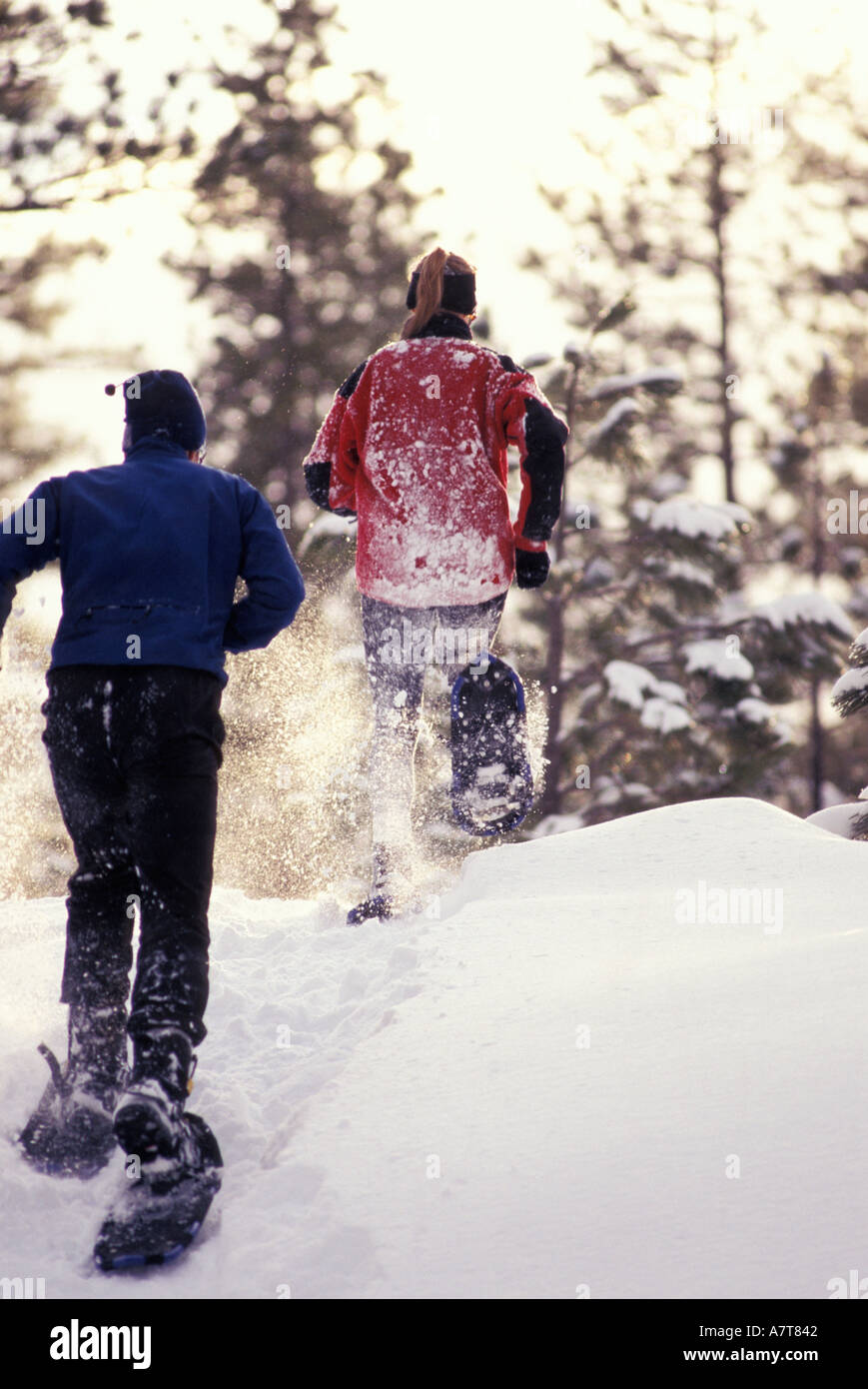 Snowshoeing Near Mount Bachelor Stock Photo Alamy