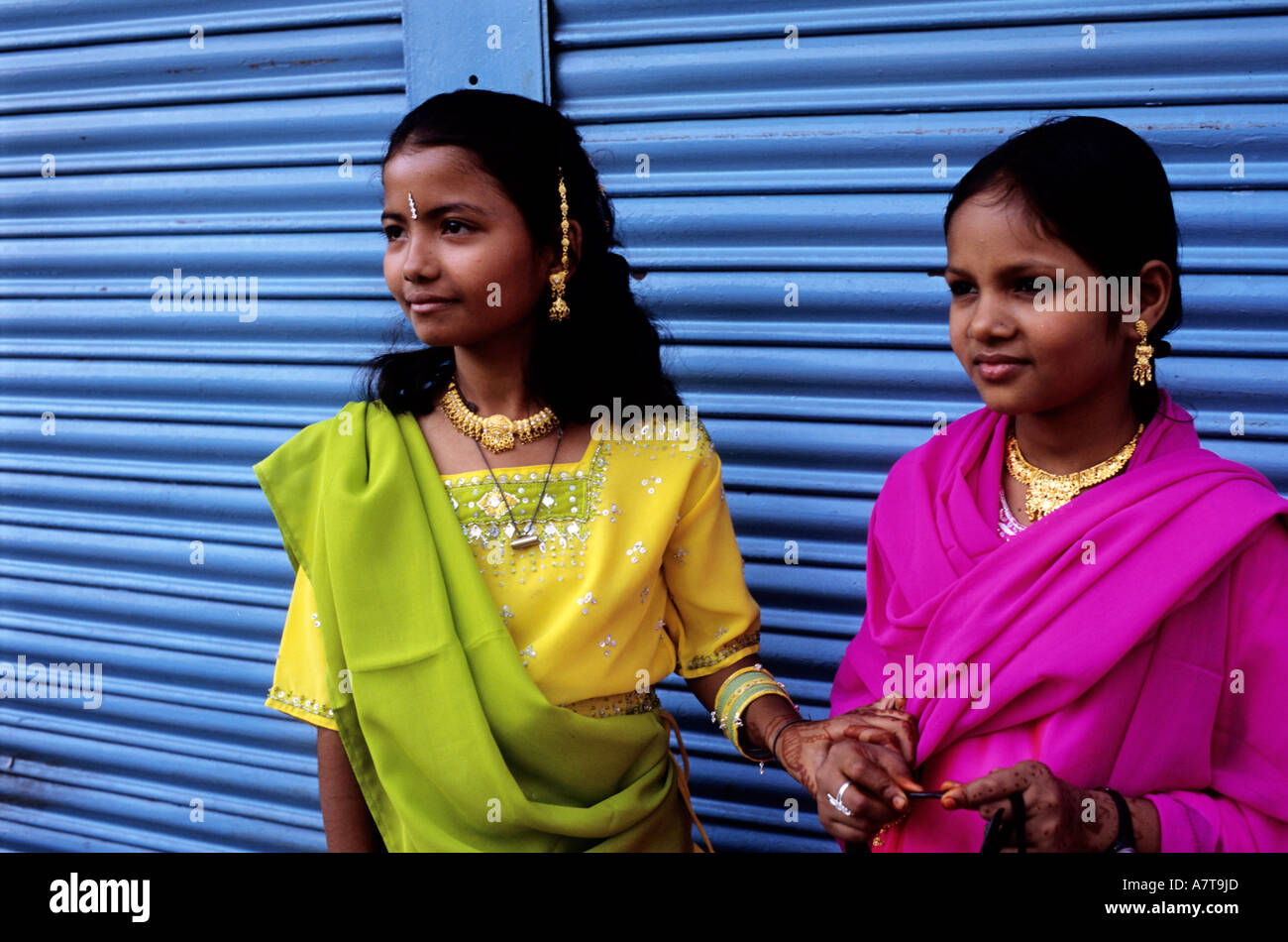 India, West Bengal, Calcutta (Kolkata), girls during a feastday Stock Photo