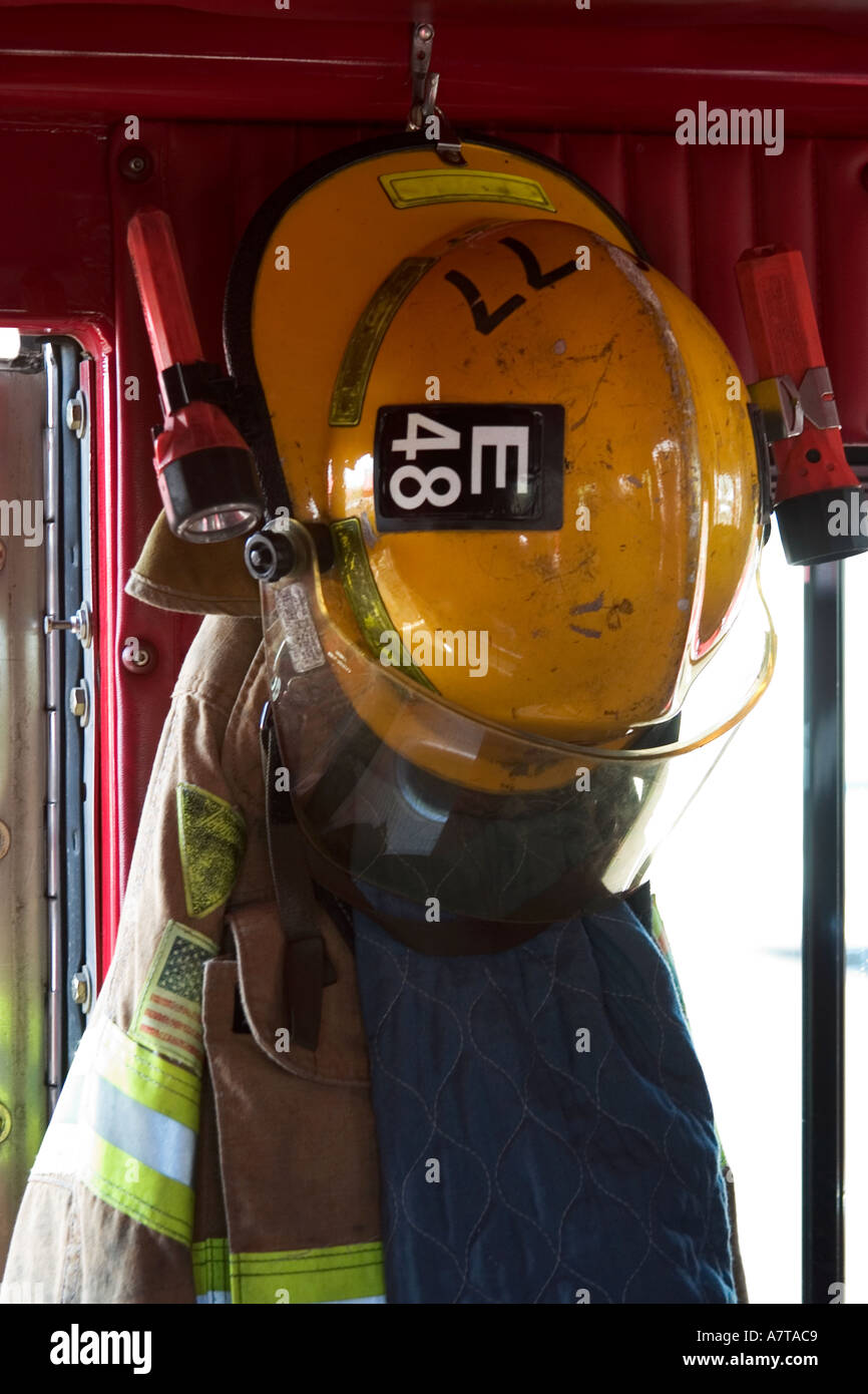 Fireman helmet and gear Stock Photo