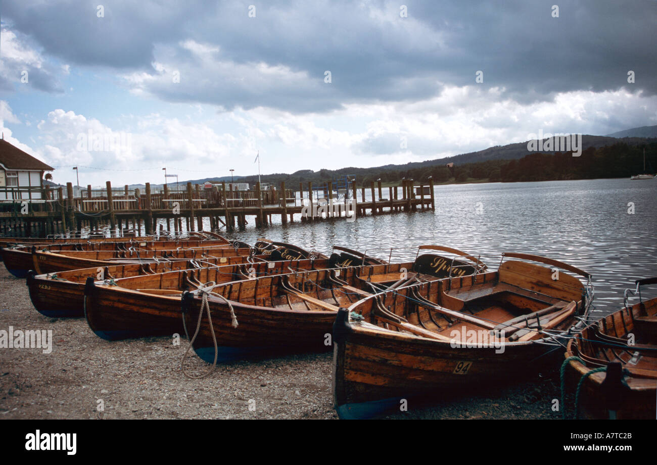 Rowing boats for hire on Lake Windermere Waterhead Ambleside Cumbria UK