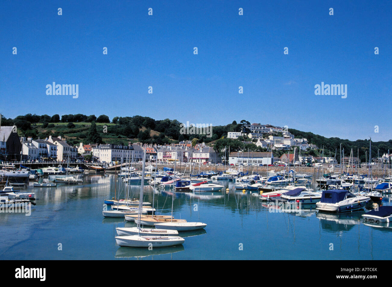 Boats at harbor, St. Aubin's Bay, Jersey, Channel Islands, England Stock  Photo - Alamy