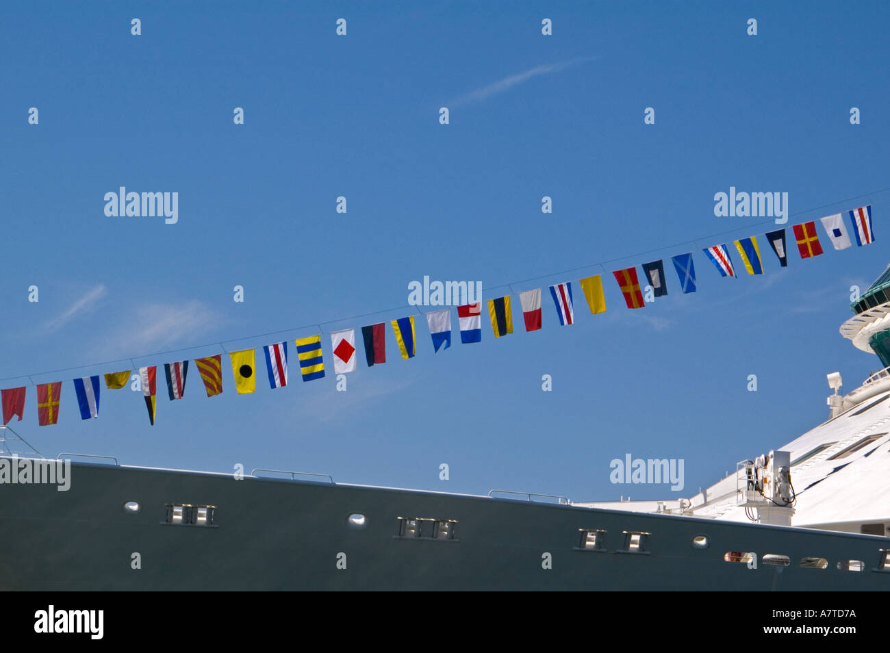 Nautical Signal Flags on Bow of Cruise Ship Stock Photo Alamy