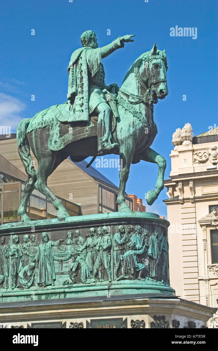 Equestrian statue of Prince Milos, Belgrade, Serbia Stock Photo