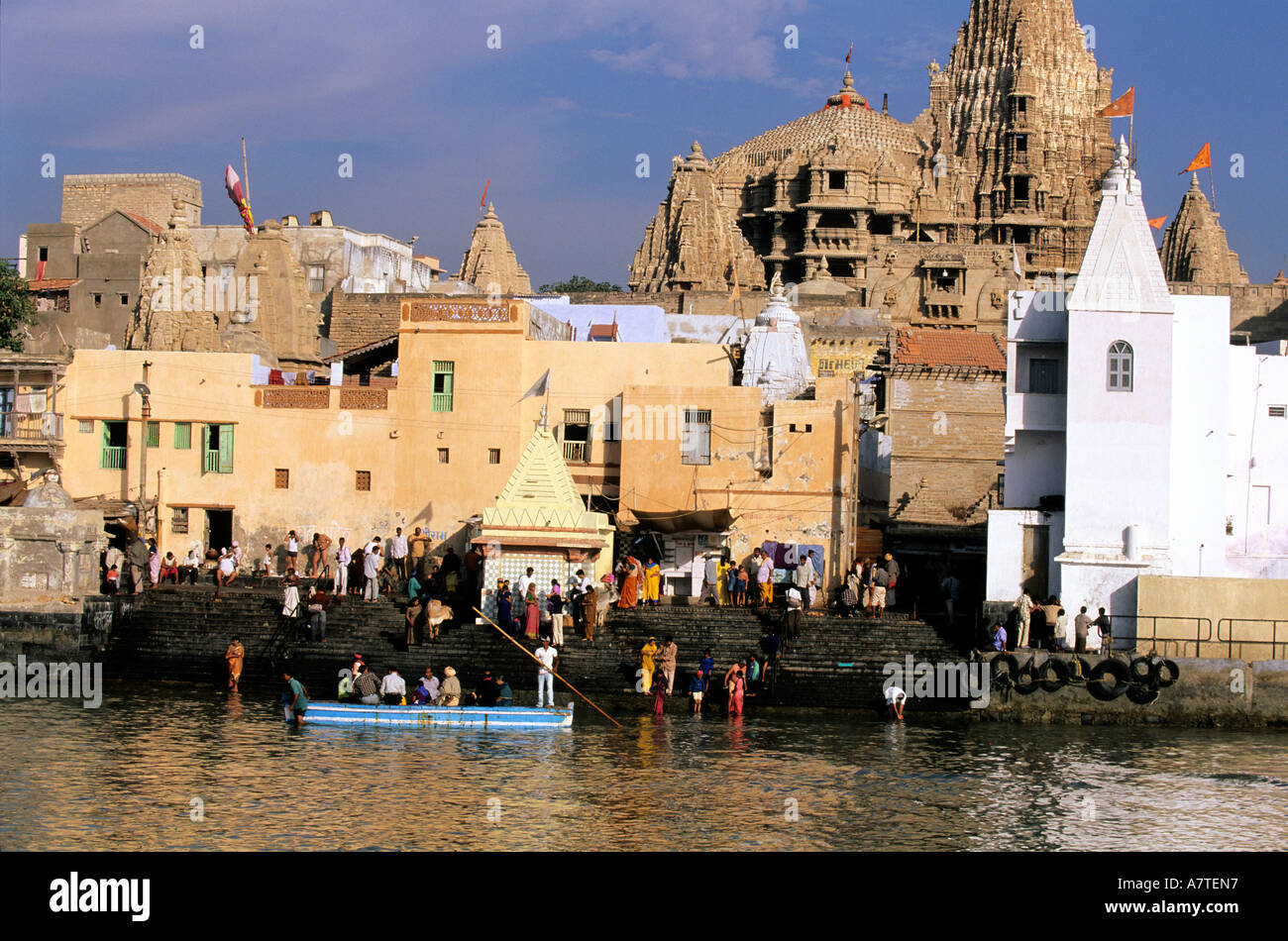India, Gujarat, Dwarka, holy town on Oman Sea, Dwarkanath temple Stock Photo