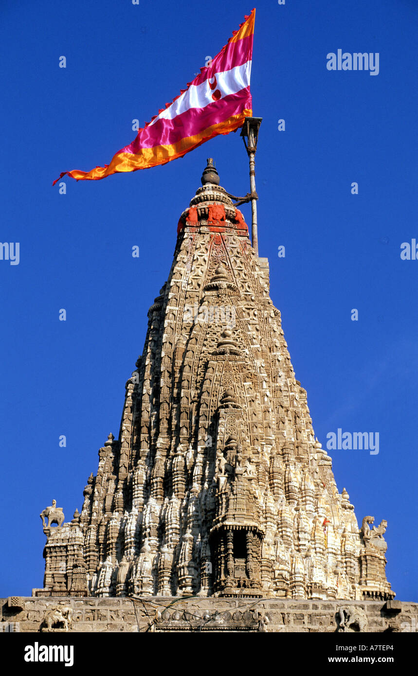 India, Gujarat, Dwarka, holy town on Oman Sea, Dwarkanath temple Stock Photo