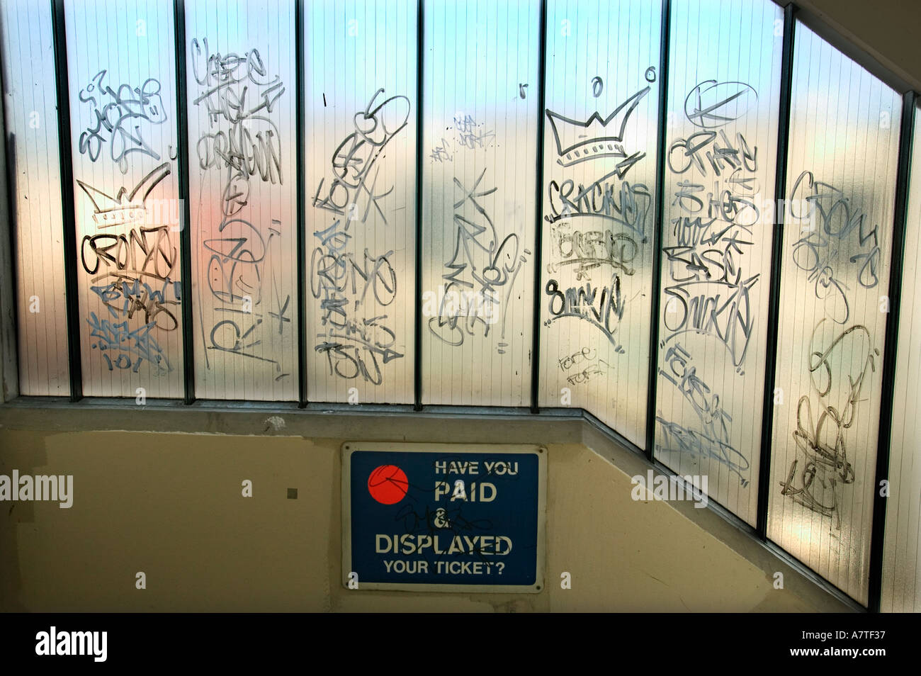 Graffiti in a stairwell in a car park in Birmingham city centre UK Stock Photo